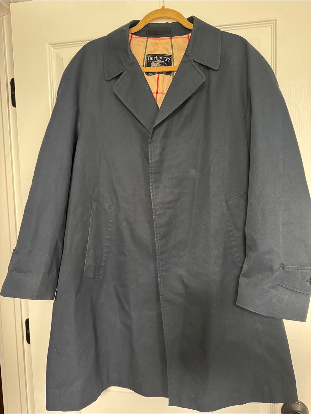 Burberry Dark Navy Trench Coat with Signature Check Interior Vintage